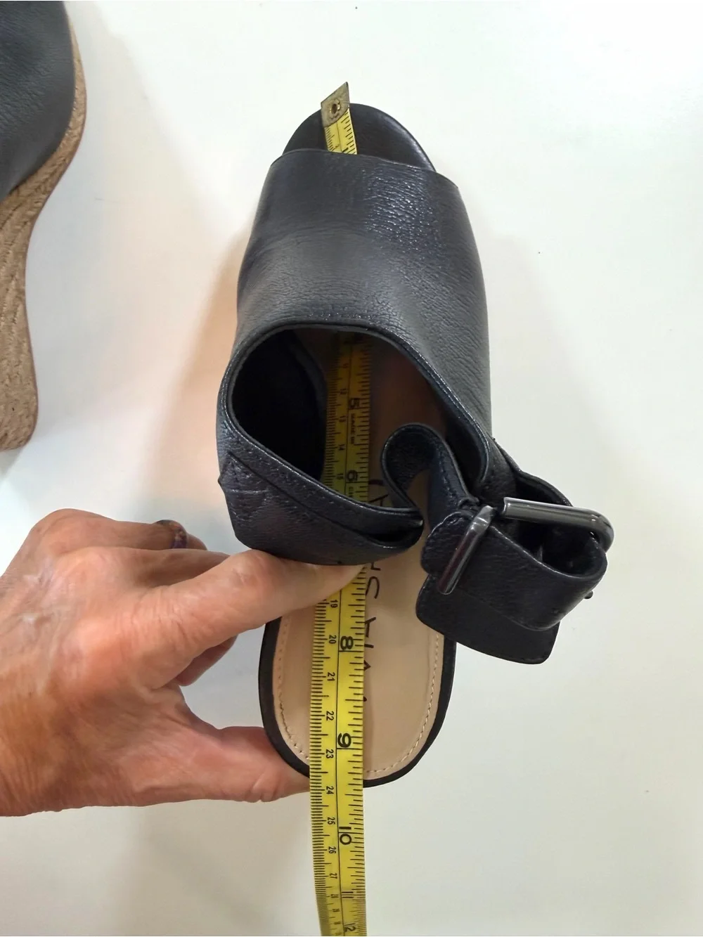 Via Spiga Ingrid Black Leather Espadrille Wedge Sandals US 7